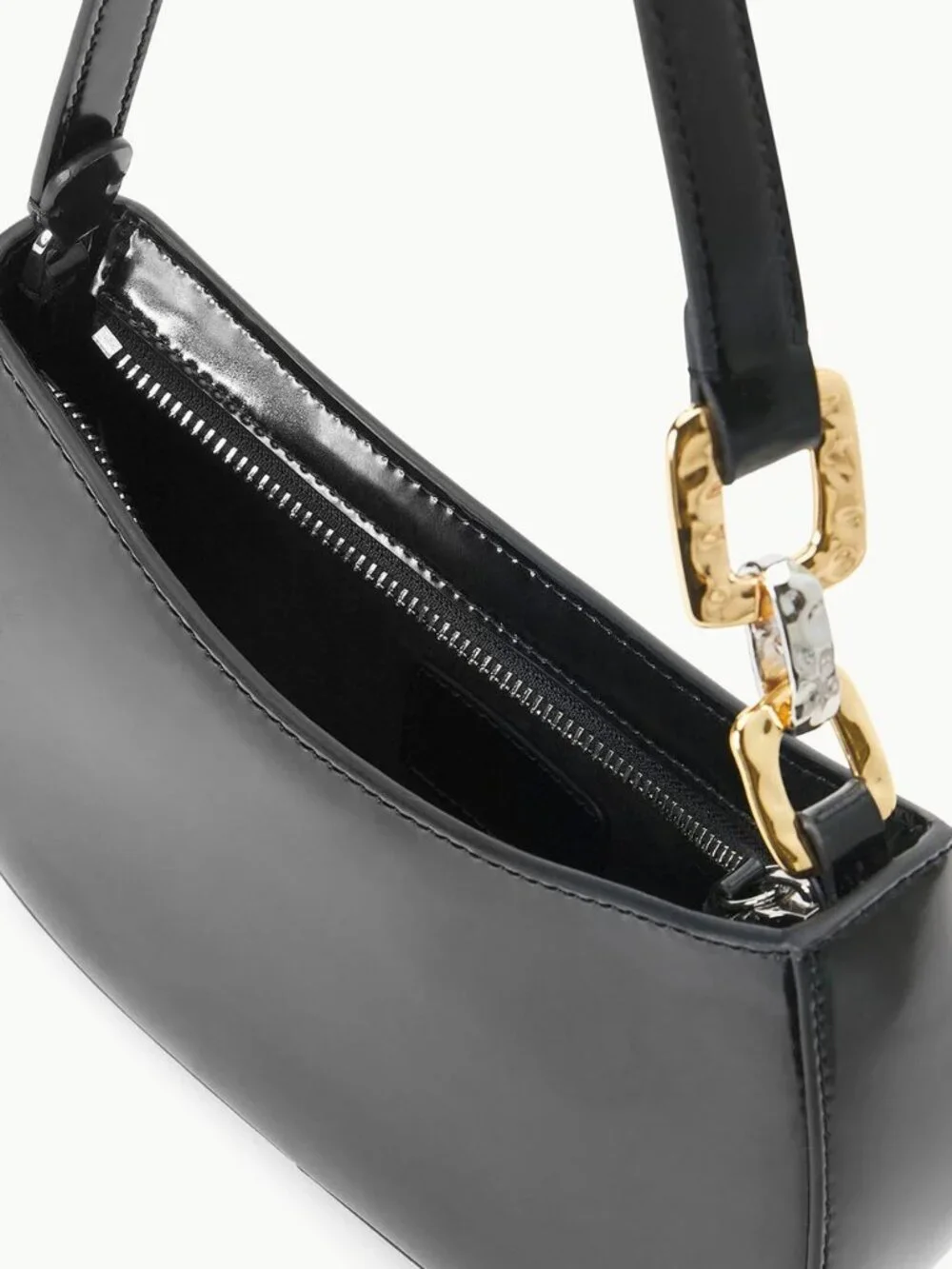 STAUD Brady Shoulder Bag in Black w/ Gold and Silver Hammered Metal Accents, NWT
